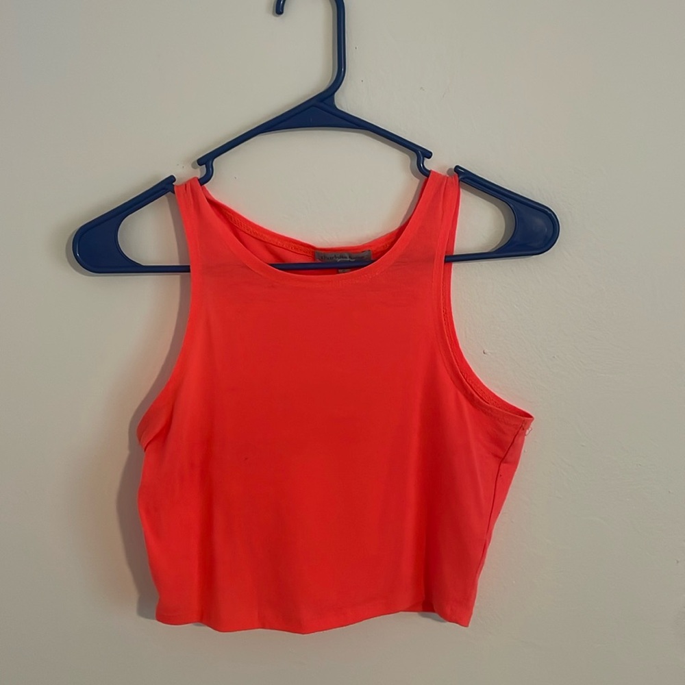 Bright coral/orange crop tank
